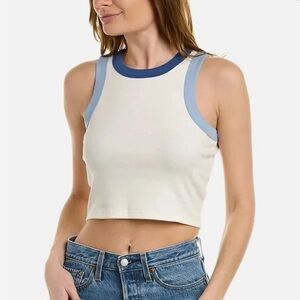 Madewell Brightside crop tank white/cream with blue trim XS
